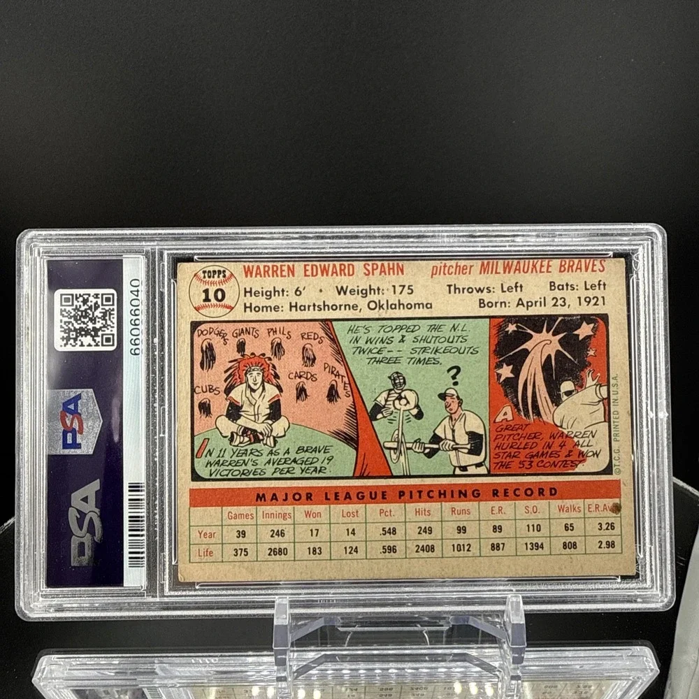 Warren Spahn 1956 Topps  White Back PSA 3 Milwaukee Braves HOF #10